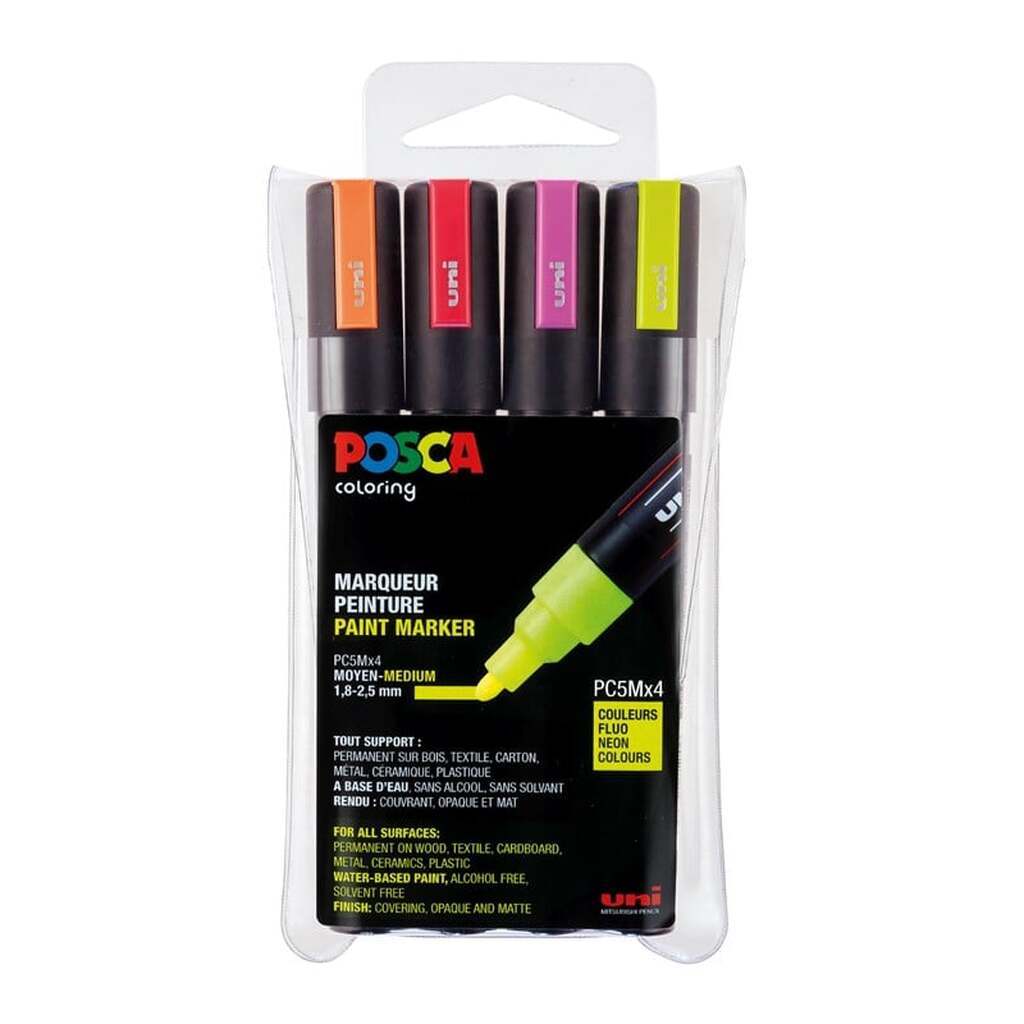 POSCA  marker sæt PC-5M, 4 ass. farver, neon