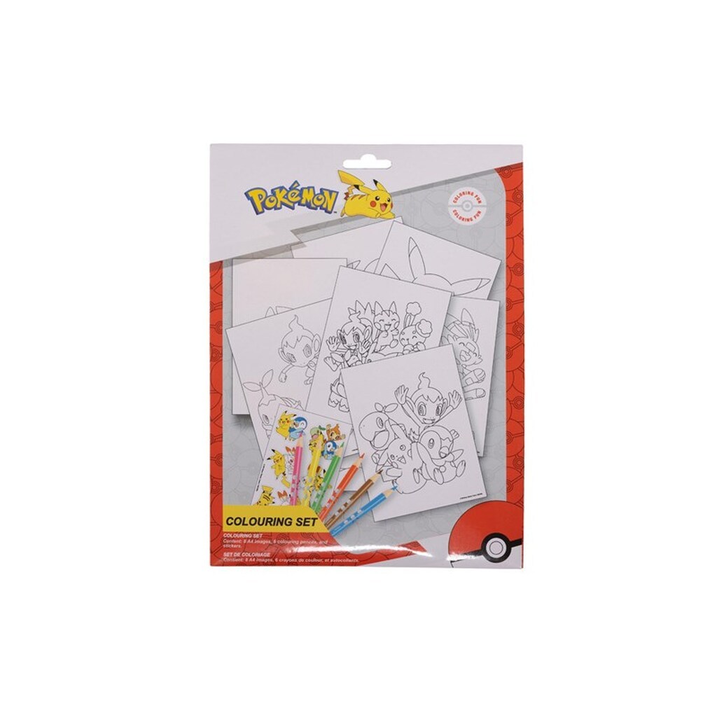 Euromic POKÉMON Colouring set with colouring sheets and 6 pre-sharpened colouring pencils packed in polybag with header card