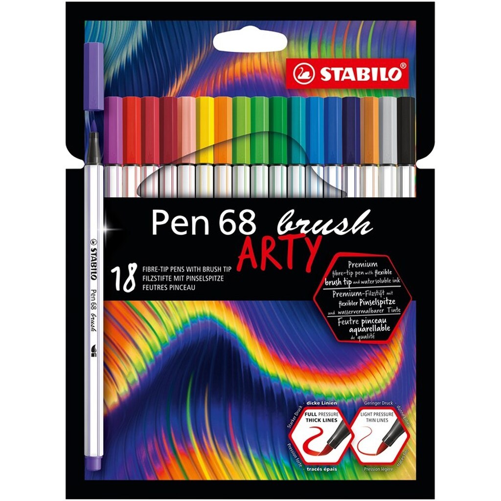STABILO Pen 68 Brush - Felt-tip Pen - ARTY - Set of 18 Pieces