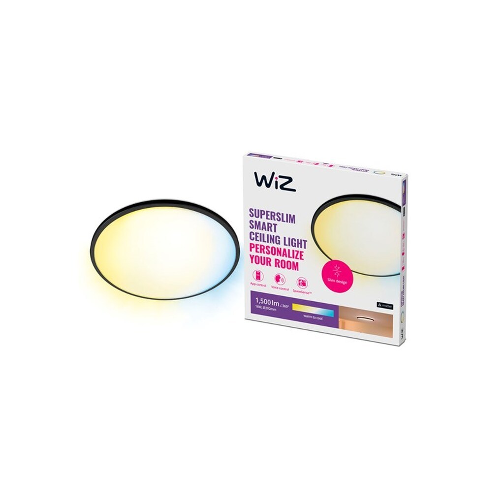WiZ SuperSlim Smart Loftslampe Sort, 16W, Justerbar hvidt &amp; Dæmpet lys