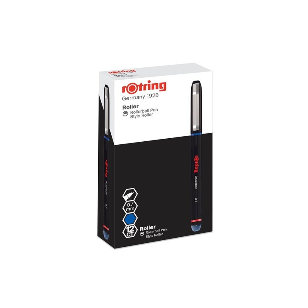 Rotring rOtring Rollerball Pen | Finpunkt (0,7 mm) til tydelig skrift | Blåt blæk | 12 Antal