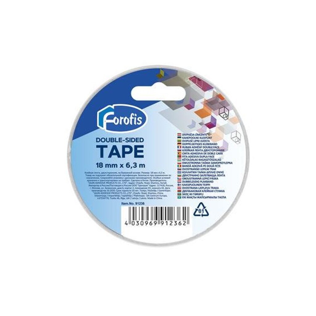 CENTRUM Tape dobbelklæbende 18mm*6,3M.