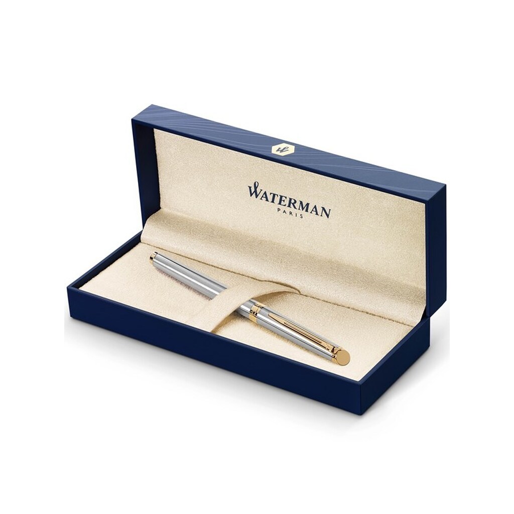 Waterman Hémisphère fyldepen | Rustfrit stål med 23k guldbeklædning | Mellem Nib | Blåt blæk | Gaveæske