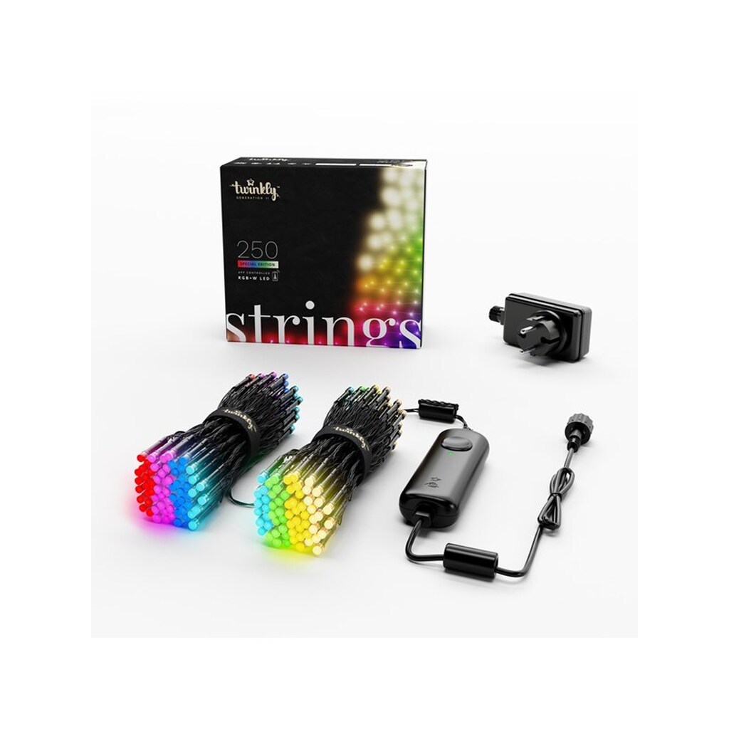 Twinkly Strings - 250 App-Controlled RGB + Warm White LEDs. 20 Meters. Black Wire.