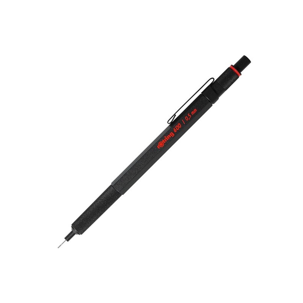Rotring rOtring 600 mekanisk blyant | 0,5 mm | Sort blyant til kropsfremdrift i metal | Skridsikkert knurled greb &amp; sekskantet tønde