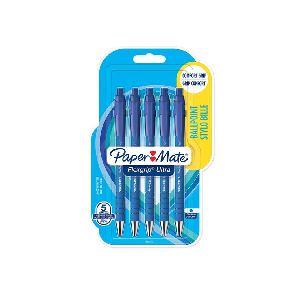 Paper Mate Flexgrip Ultra Retractable Ballpoint Pens | Medium spids (1,0 mm) | Blå | 5 styk