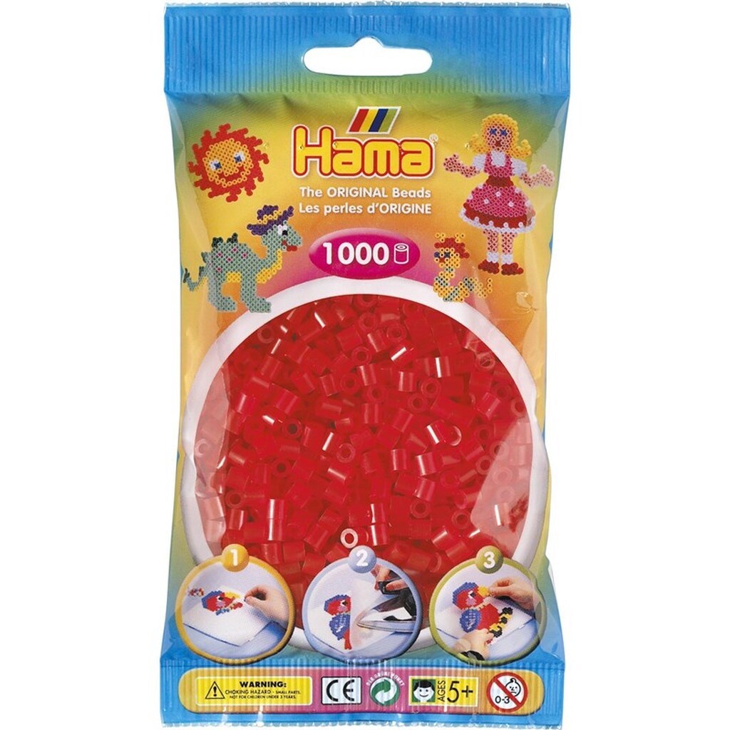 Hama Beads - Red transparent 1000 pcs