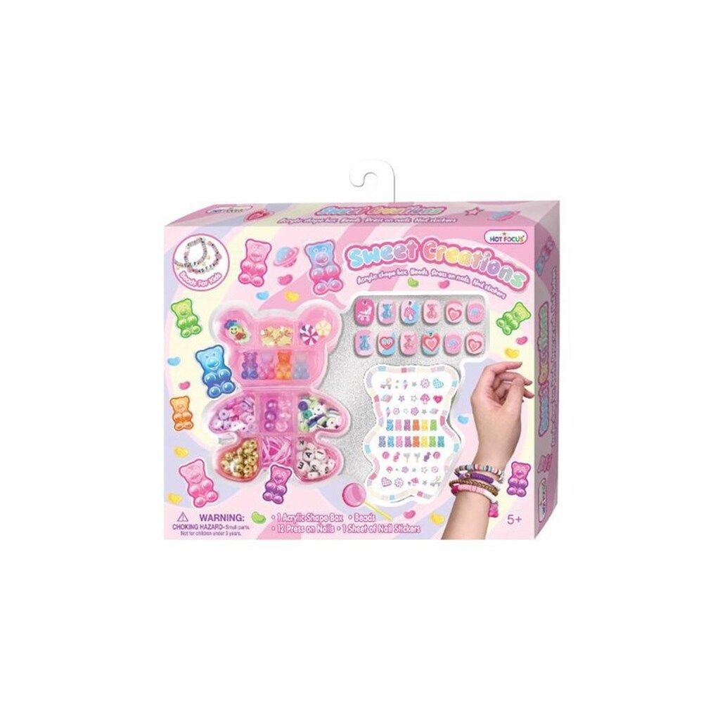 Hot Focos Vedhæng &amp; perler i æske m/negle &amp; stickers +5år