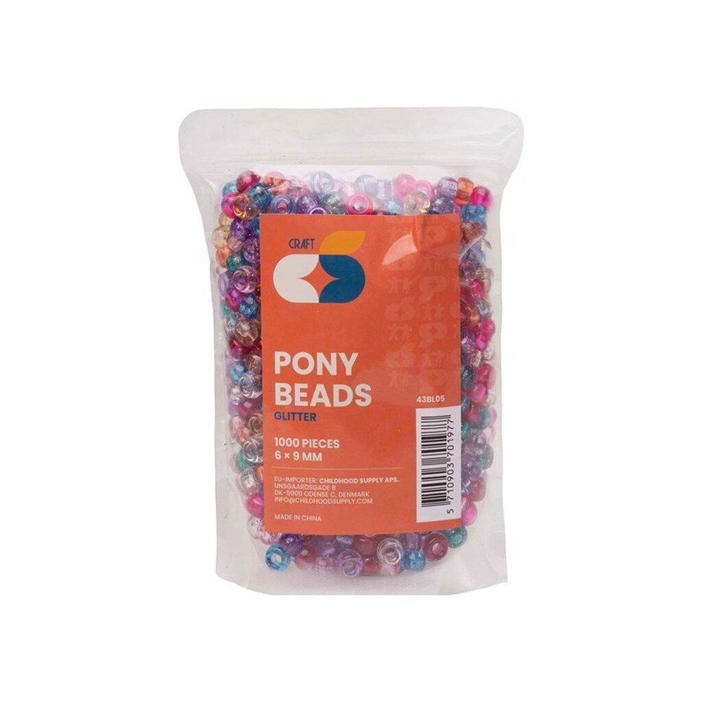 Colorations - Pony Beads Glitter 6x9 mm 1000pcs.