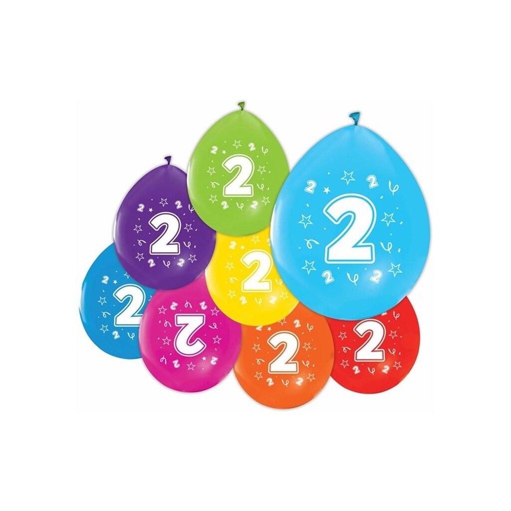 Globos Balloons 2-sided Printed Number 2 8pcs.