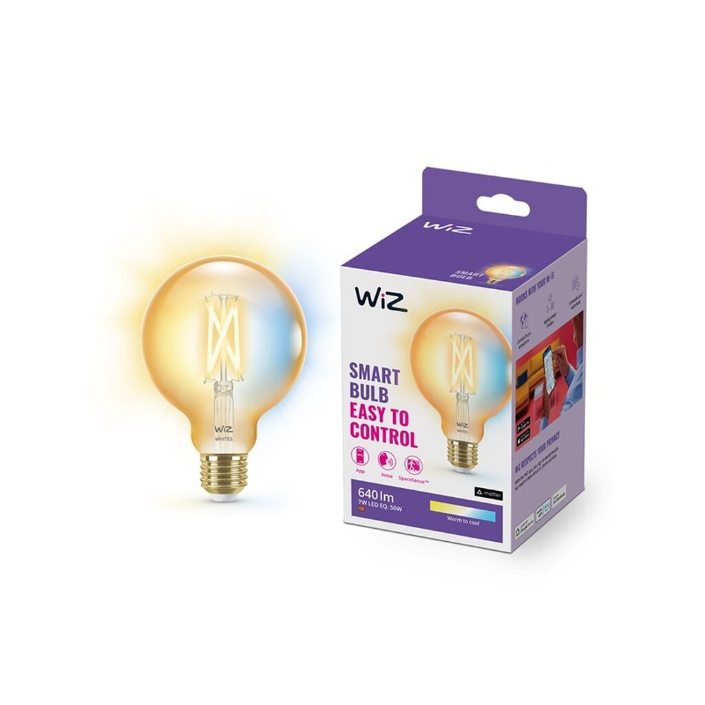 WiZ Tunable G95 E27 Amber Smart Filament Globepære - Dæmpbart varmt til koldt hvidt LED-lys