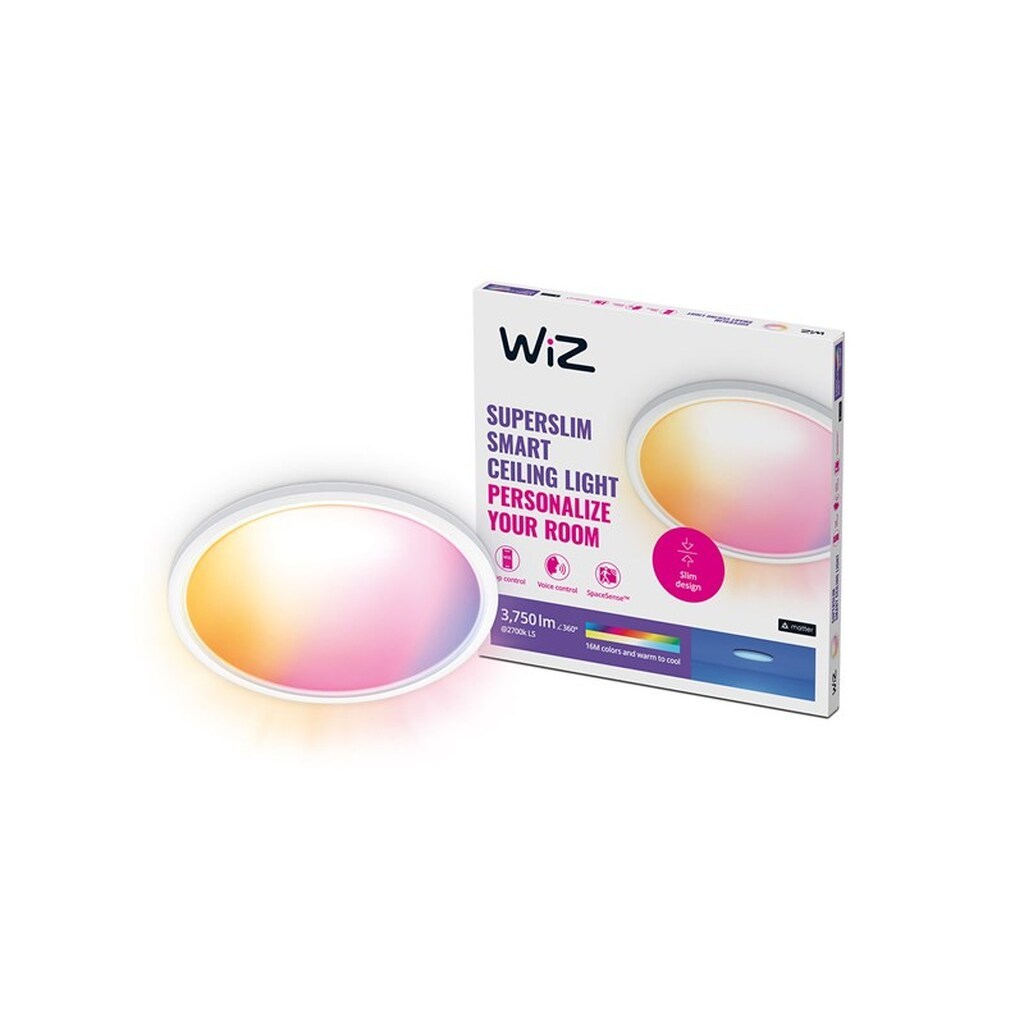 WiZ SuperSlim Smart Loftslampe, 32W, Justerbar hvidt &amp; farvet lys, Ultratyndt moderne design, Hvid