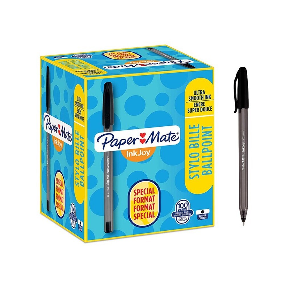 Paper Mate InkJoy 100ST Ballpoint Pens | Medium spids (1,0 mm) | Sort | 100 styk
