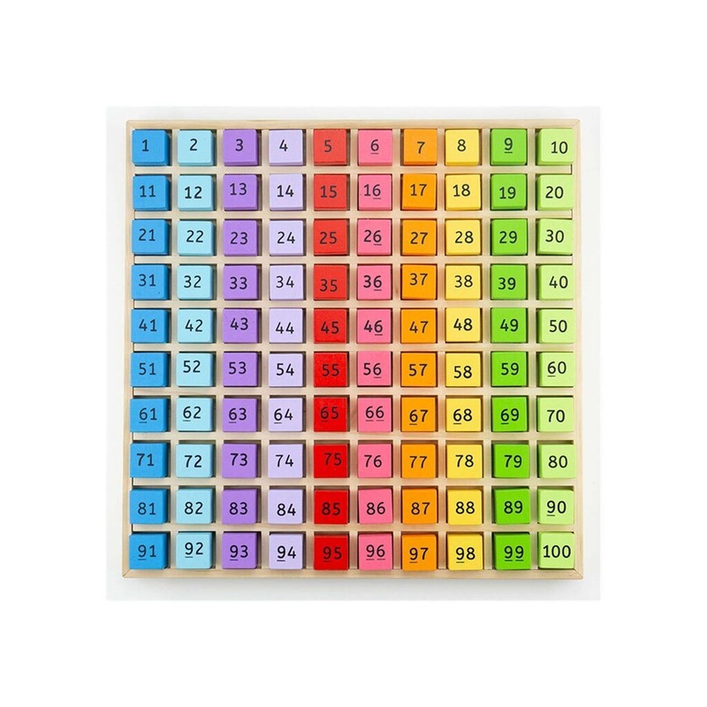 Bigjigs Wooden Number Blocks in a Square Board 100 pcs.