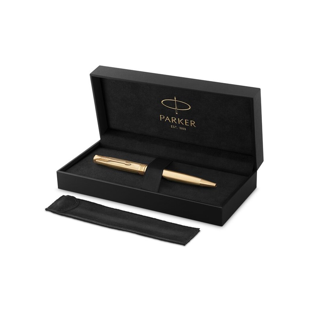 Parker Sonnet Ciselé Special Edition Kuglepen, Guld finish hætte, skaft og beklædning, Medium spids, Sort blæk