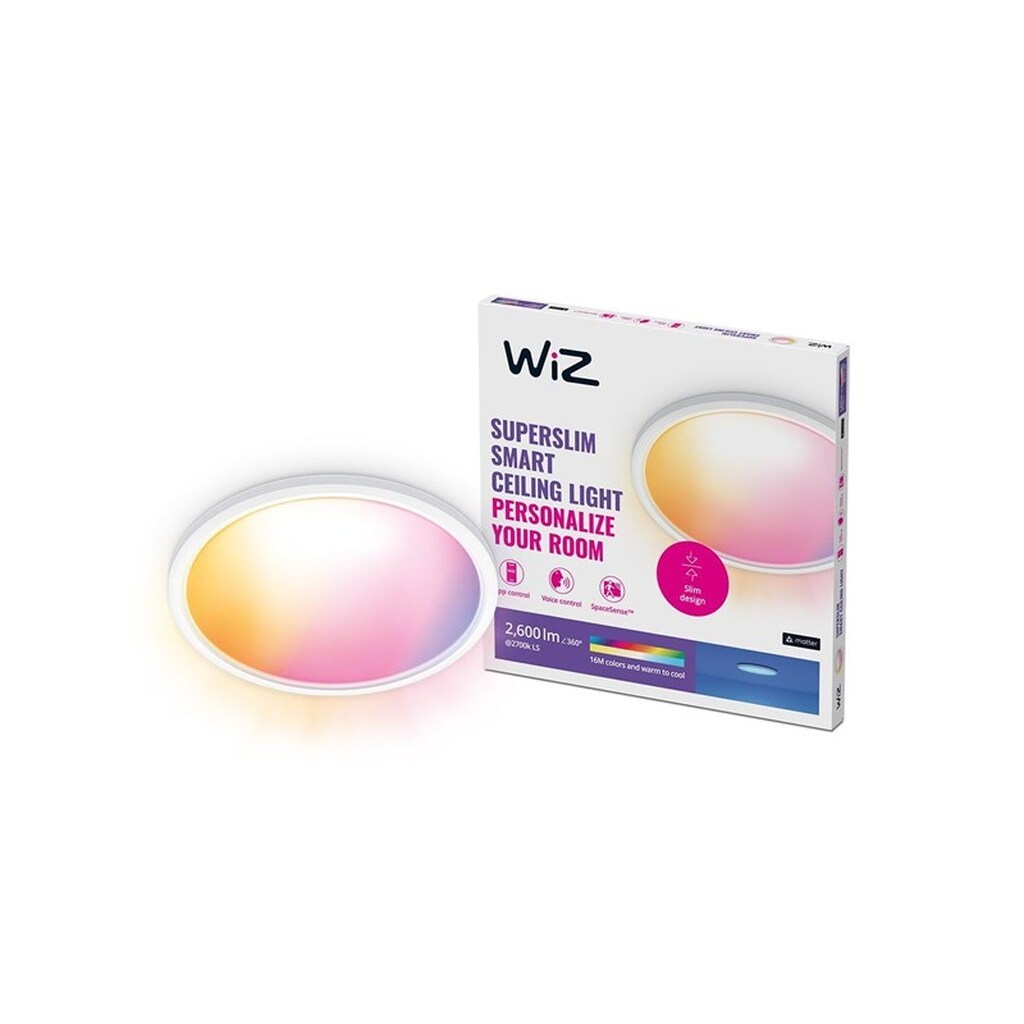 WiZ SuperSlim Smart Loftslampe, 22W, Justerbar hvidt &amp; farvet lys, Ultratyndt moderne design, Hvid