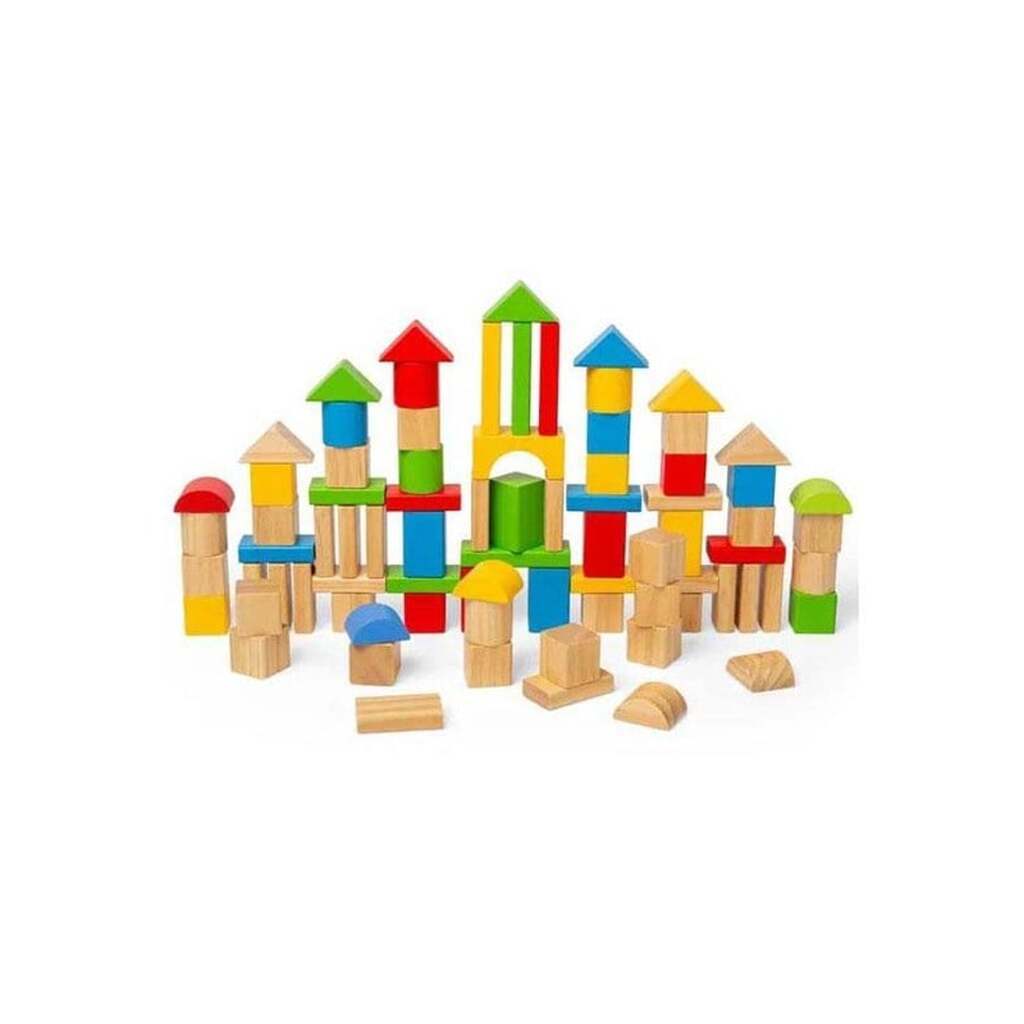 Bigjigs Wooden Coloured Building Blocks 80pcs.