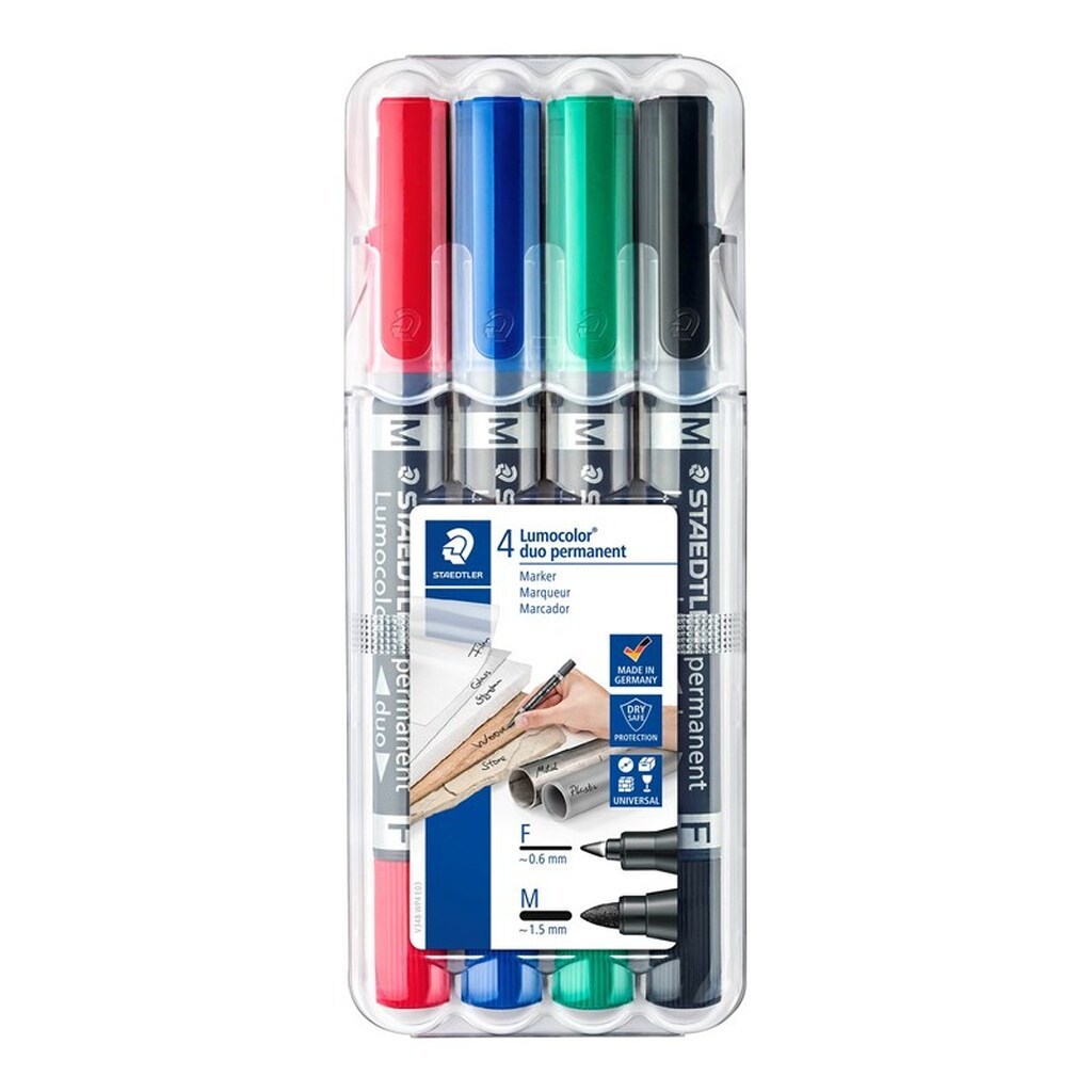 Staedtler Lumocolor Duo Marker Perm F M 4 ass/boks