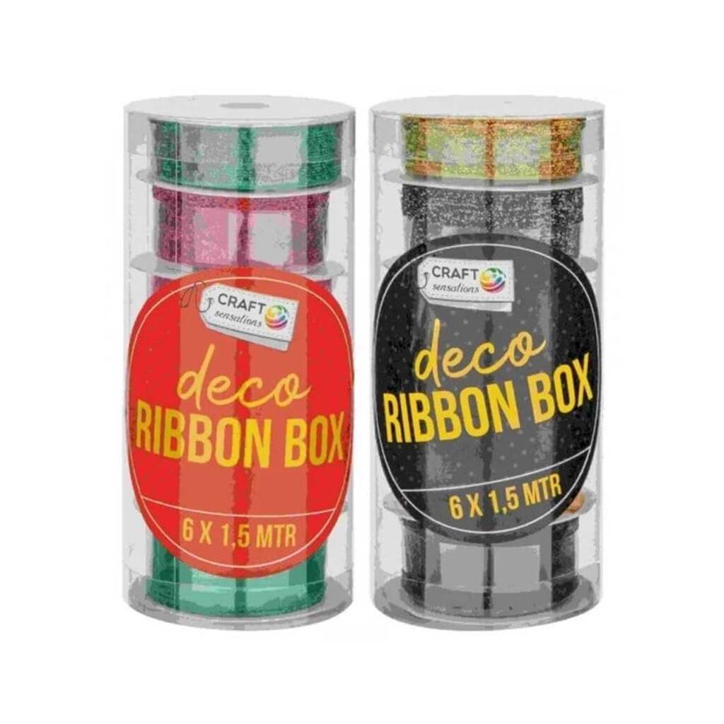 Creative Craft Group Gavebånd 6 brede ruller i rund boks. Ass