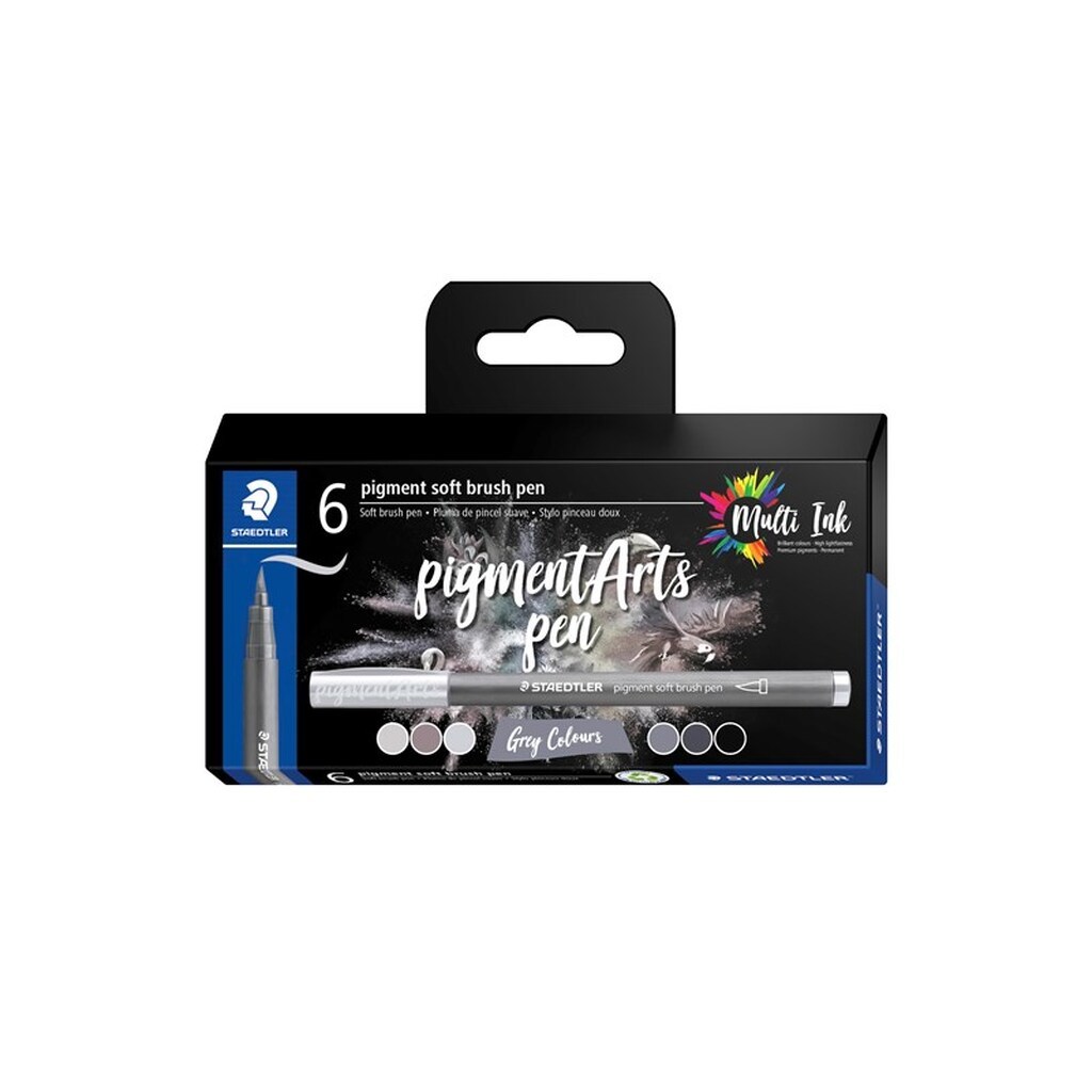 Staedtler Brush Pen Soft/Pigment, Grå 6 stk/ass