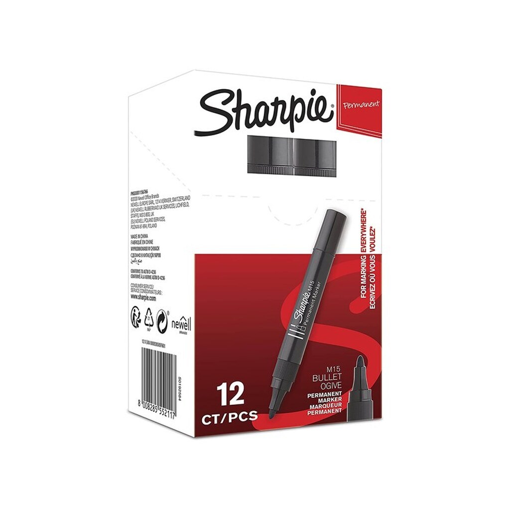 Sharpie M15 Permanent Markers | Rund spids | Sort | 12 styk