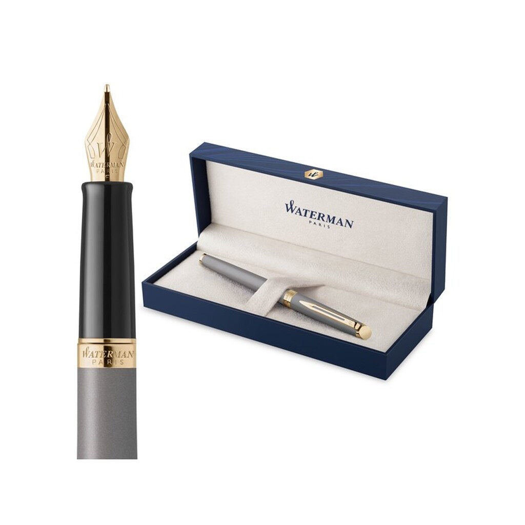 Waterman Hémisphère Fyldepen | Stone Grey (The Understated Edit Collection) | Fin Spids med Blåt Blæk | Gaveæske