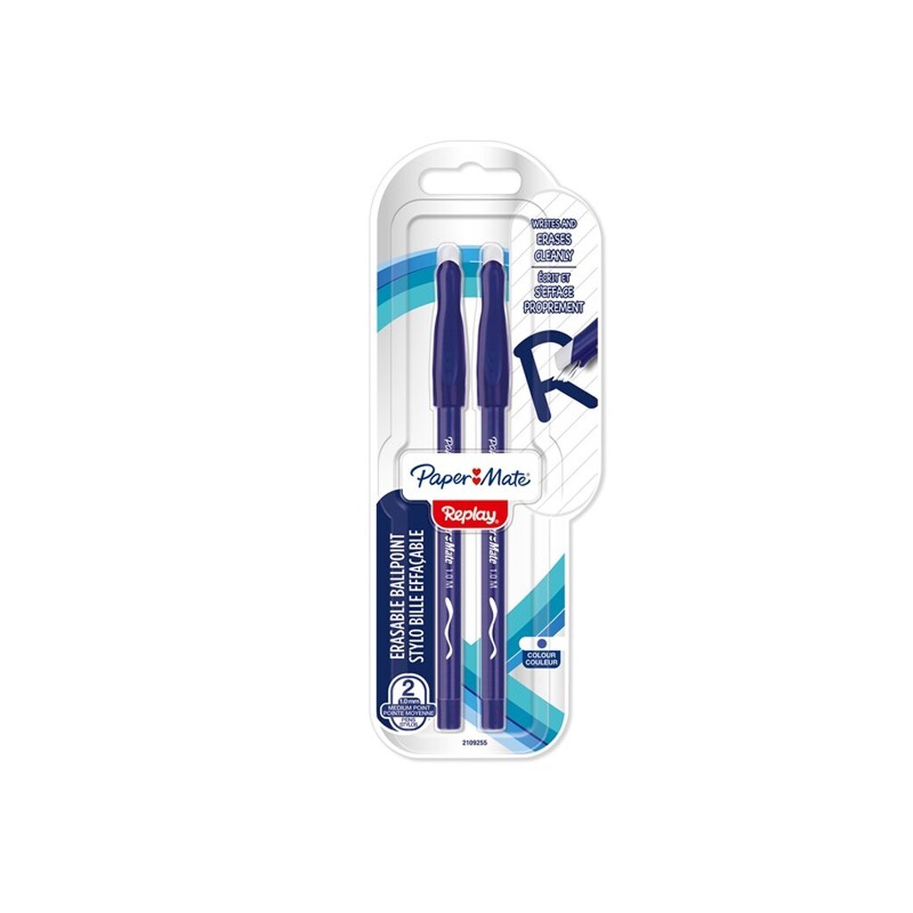 Paper Mate Replay Erasable Ballpoint Pen | Medium spids (1,0 mm) | Blå | 2 styk