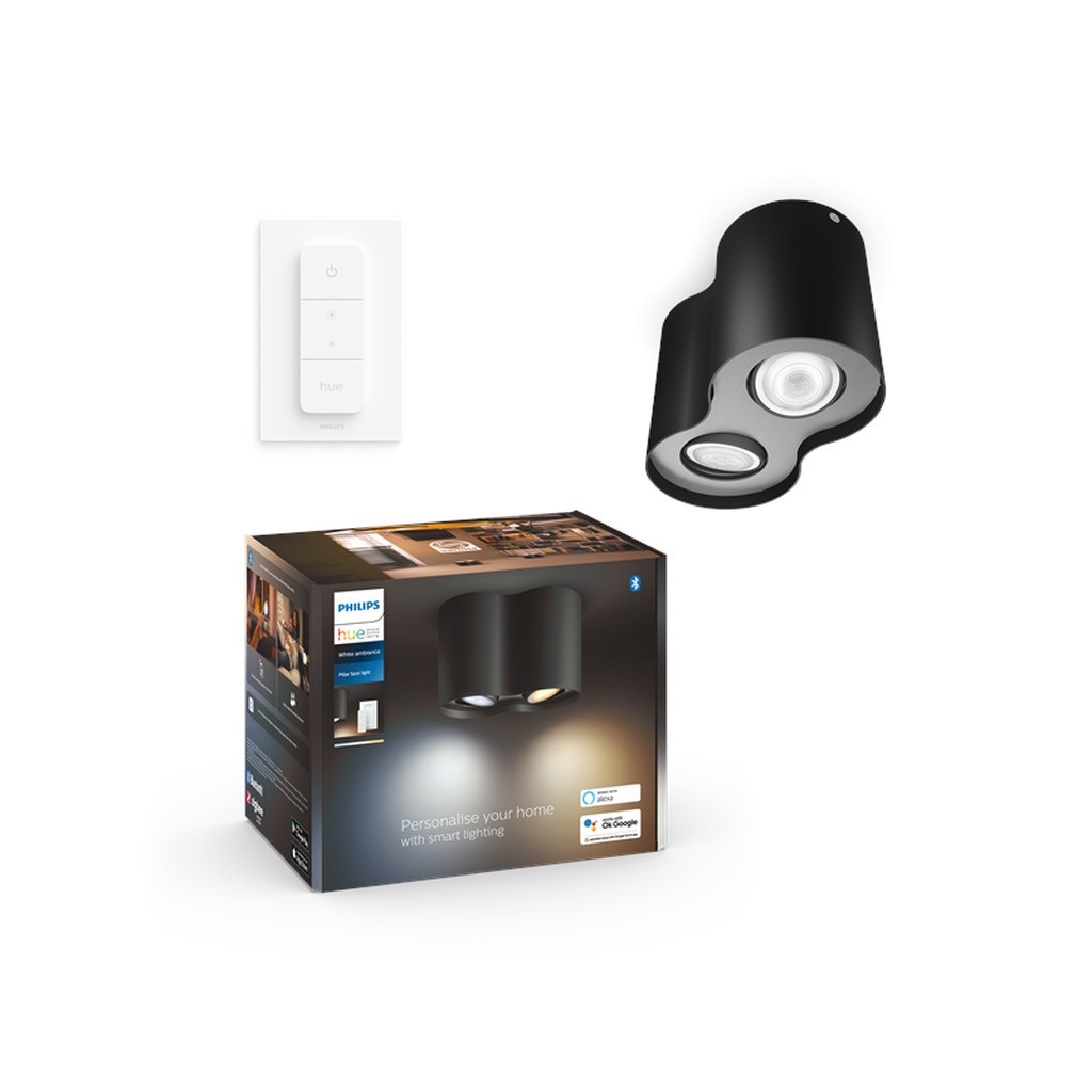 Philips Hue Pillar Dobbelt Spot - Sort - med Dimmer Switch