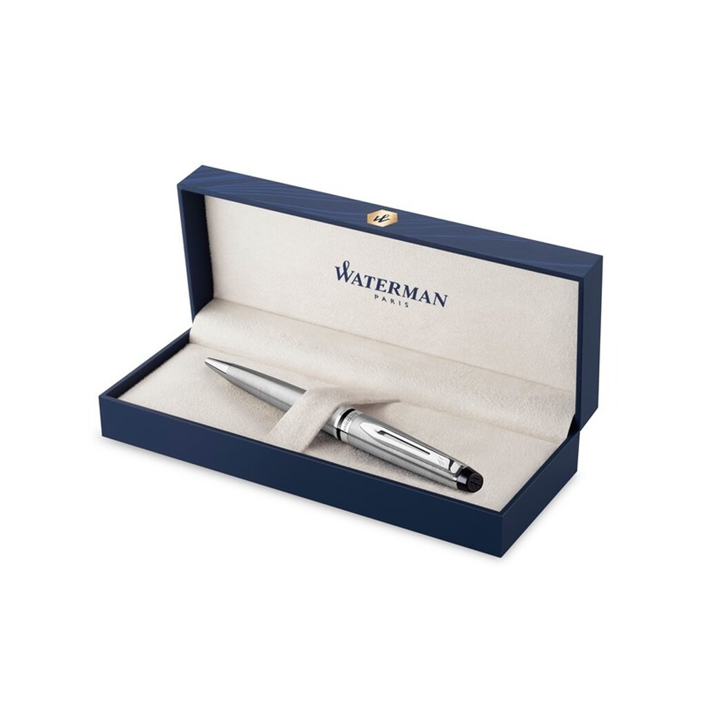 Waterman ekspert kuglepen | Rustfrit stål med krombeklædning, medium spids med blå blækpåfyldning, gaveæske
