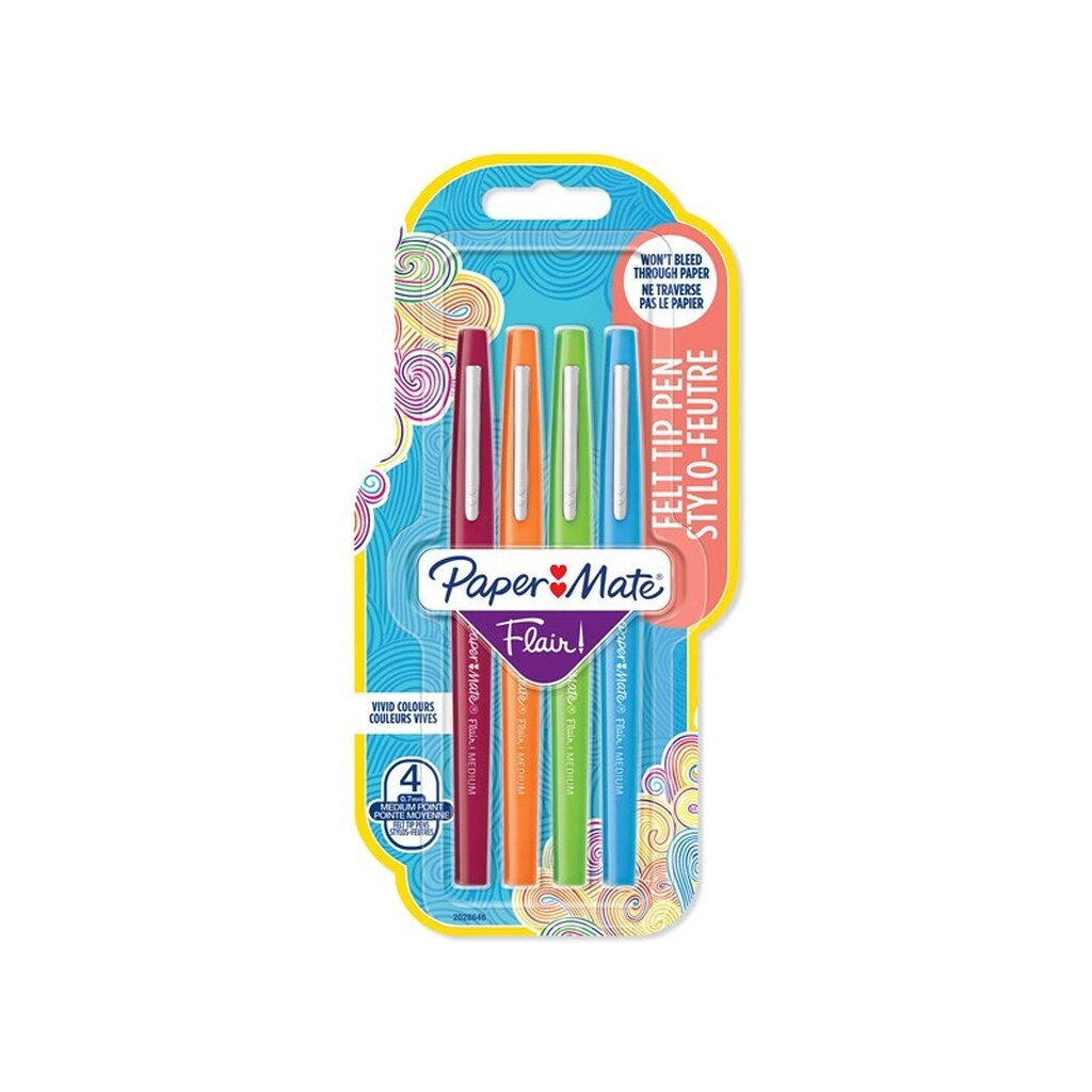 Paper Mate Flair Felt Tip Pens | Medium spids (0,7 mm) | Forskellige sjove farver | 4 styk