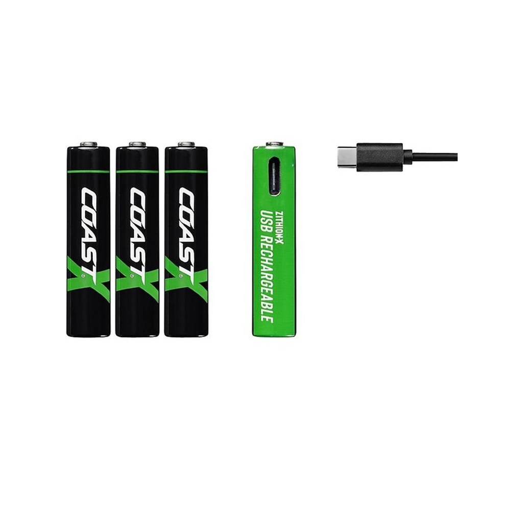 Coast Batteri 1,5V AAA, Li-Ion genopladelig 750 mAh, USB-C kabel, pakke á 4 stk.