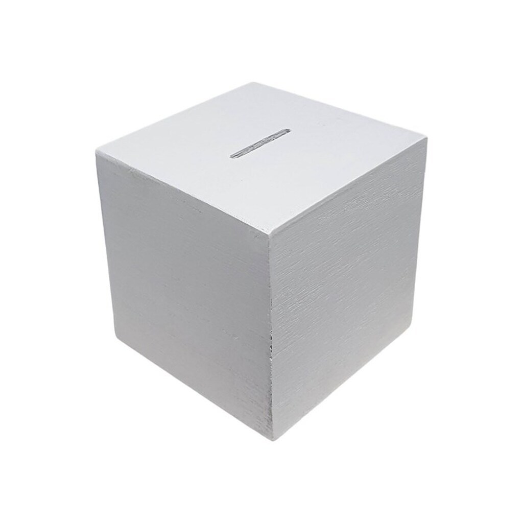 Playwood Wooden Money Box Square White