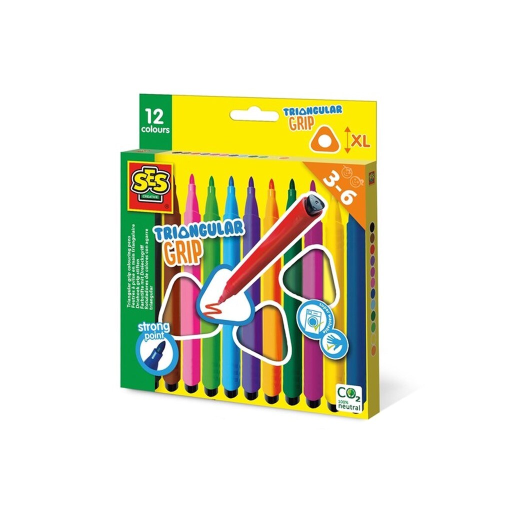 SES Creative Triangular Grip Colouring Pens 12 pcs