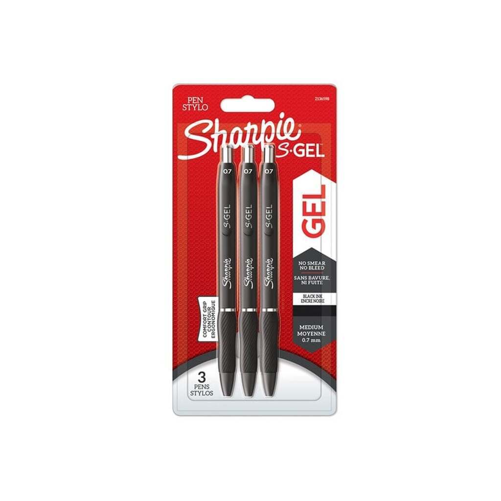 Sharpie S-Gel | Gelpenne | Medium spids (0,7 mm) | Sort blæk | 3 styk