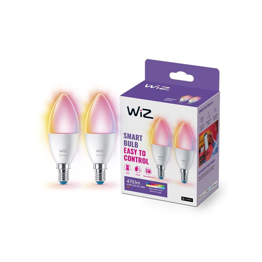 WiZ Full Color C37 E14 Smart Kertepære 2-pak - RGB/16 millioner farver + dæmpbart hvidt LED-lys