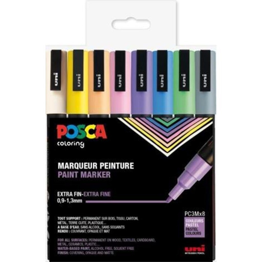 POSCA  marker sæt PC-3M, 8 ass. Pastel farver