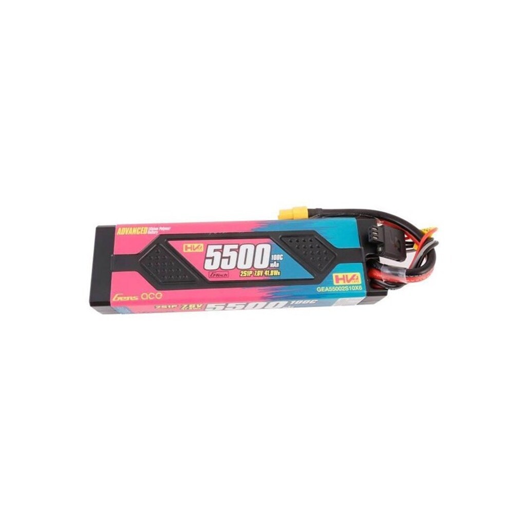 Gens ace &amp;Tattu Advanced 5500mAh 7.6V 100C 2S1P HardCase Lipo Battery Pack with XT60