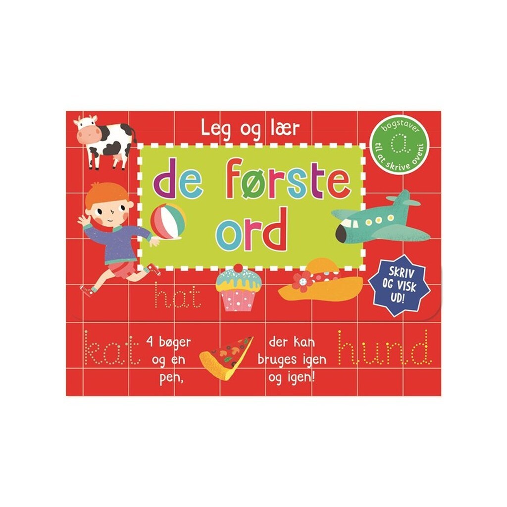 Skriv og visk ud - De første ord (kuffert med 4 bøger og pen) - Børnebog