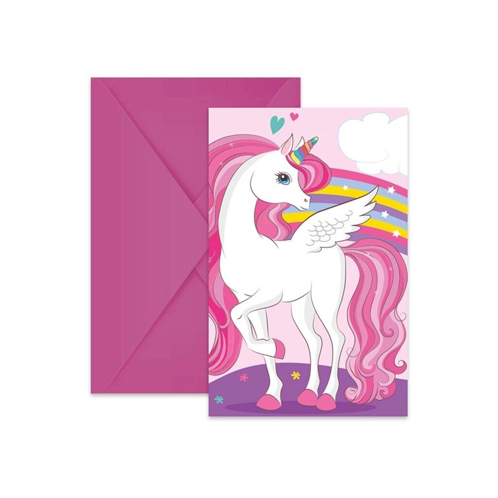 Globos Invitations and Envelopes FSC Unicorn Rainbow Colors 6 pcs.