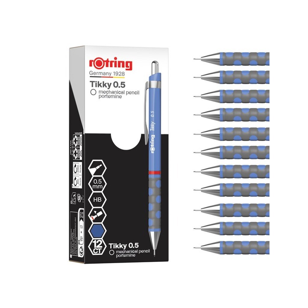 Rotring rOtring Tikky Mekanisk Blyant | HB 0,5 mm | Iris (Blåt) skaft | 12 Stk