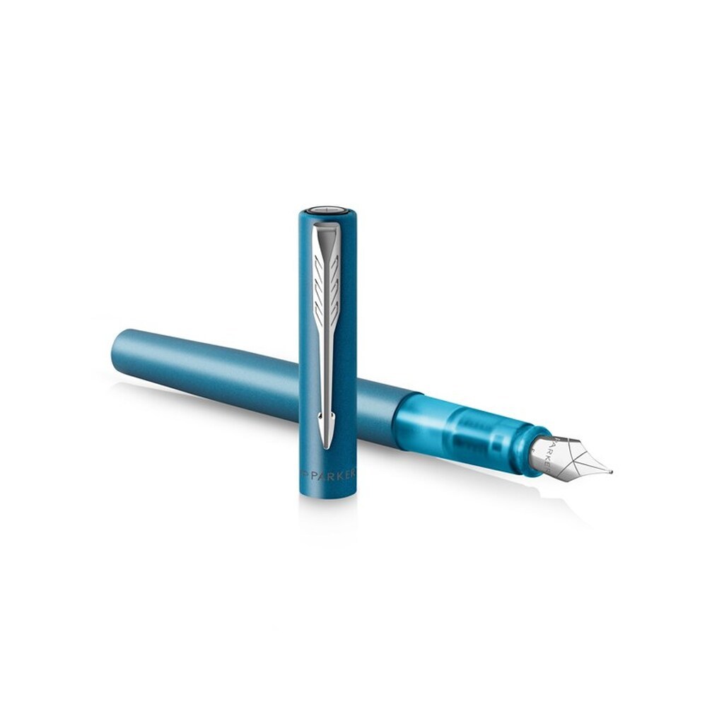 Parker Vector XL fyldepen | Metallisk blågrøn lak på messing | Medium spids med Blue Ink Refill | Gaveæske