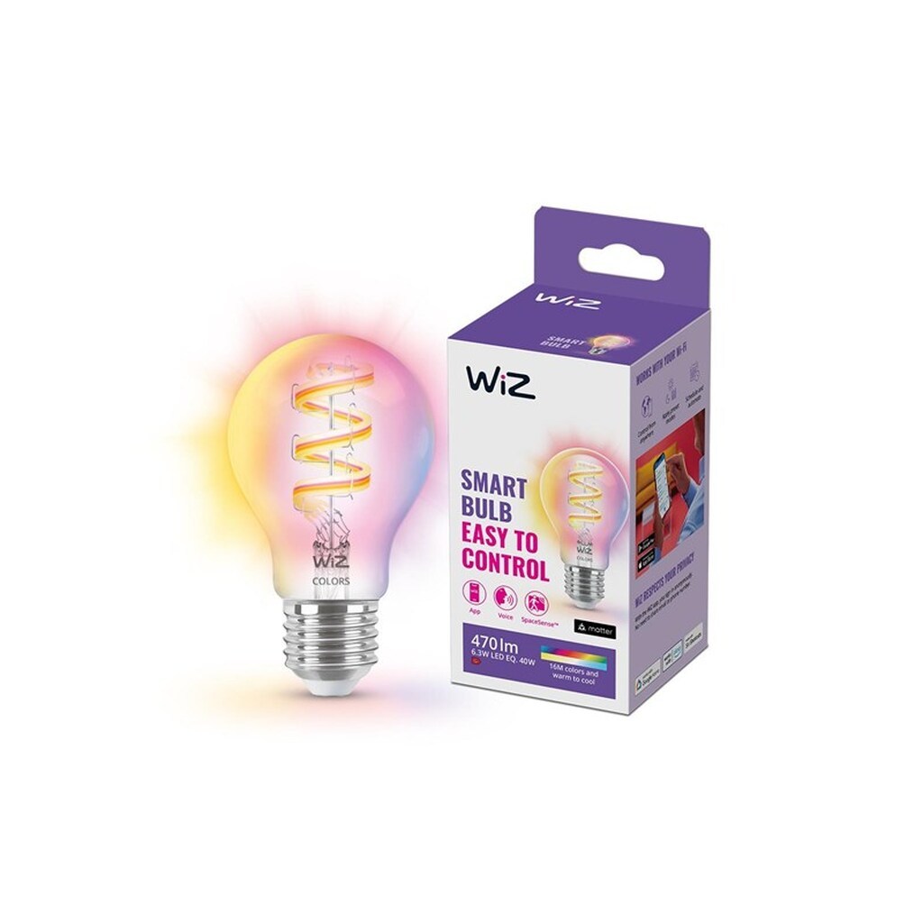 WiZ Full Color A60 E27 Smart Filamentpære - RGB/16 millioner farver + dæmpbart hvidt LED-lys