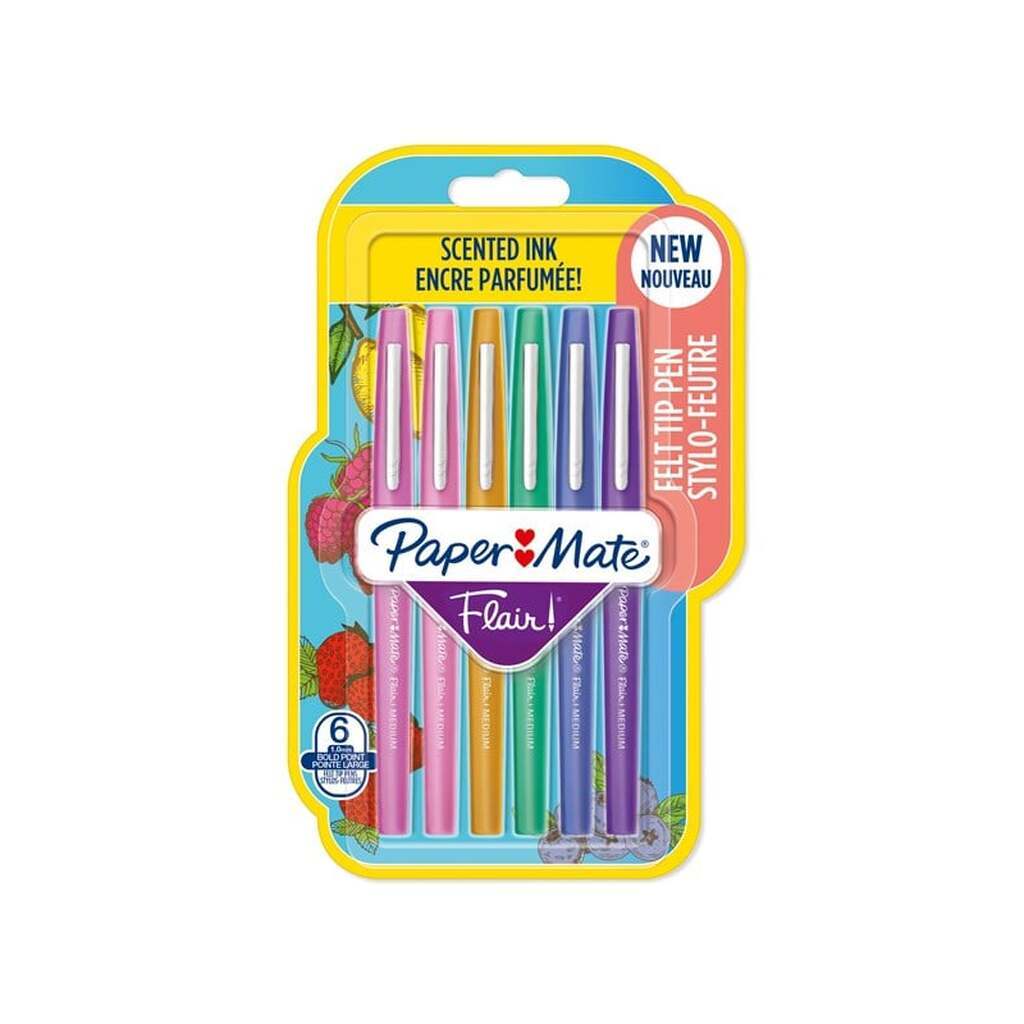 Paper Mate Flair Felt Tip Pens | Medium spids (0,7 mm) | Blæk med duft | 6 styk