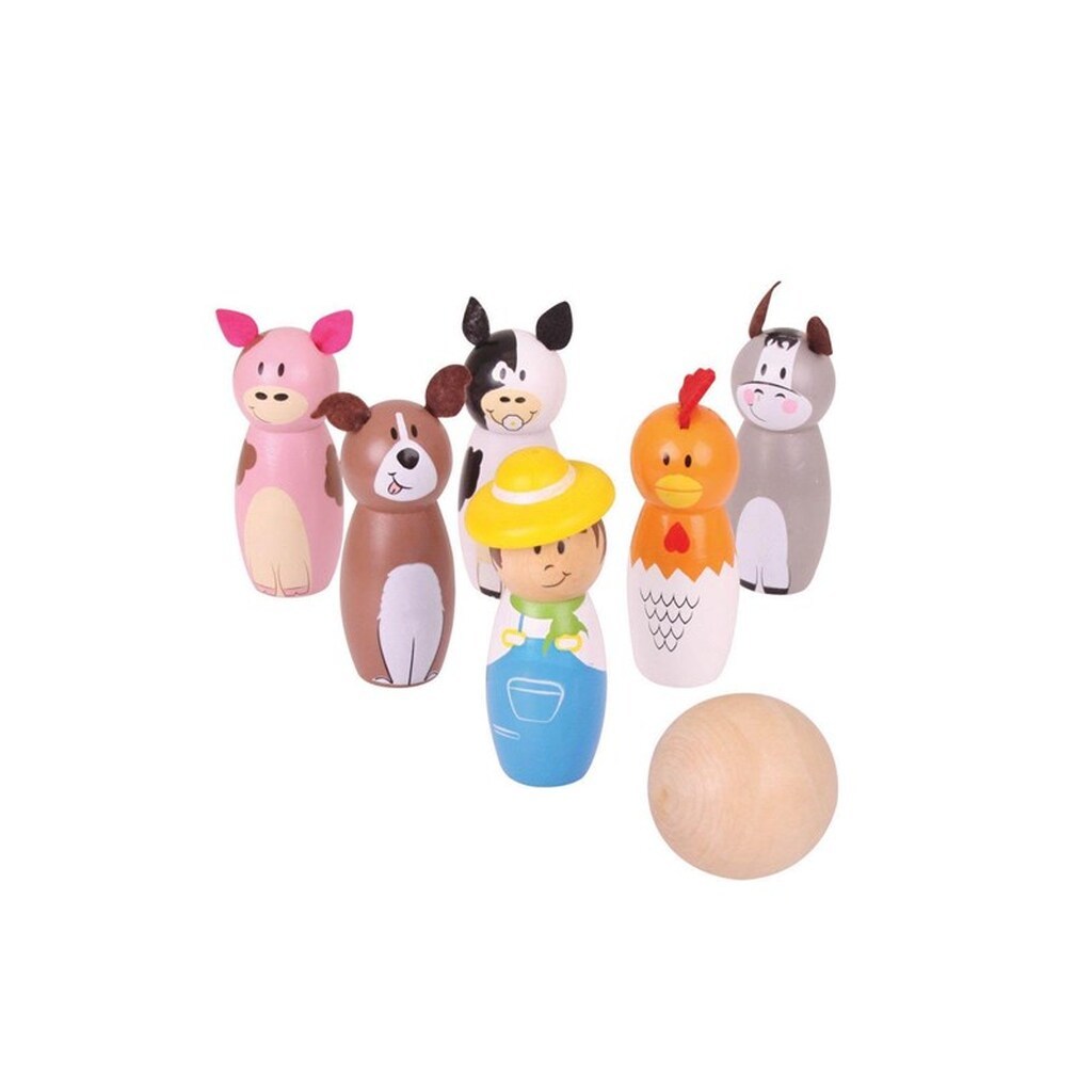 Bigjigs Wooden Bowling Set Farm 7 pcs.