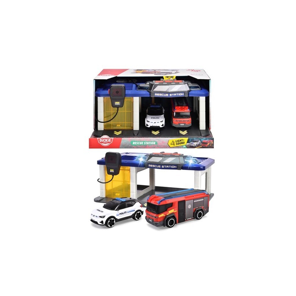 Dickie Dansk Redningsstation med Politibil og Brandbil