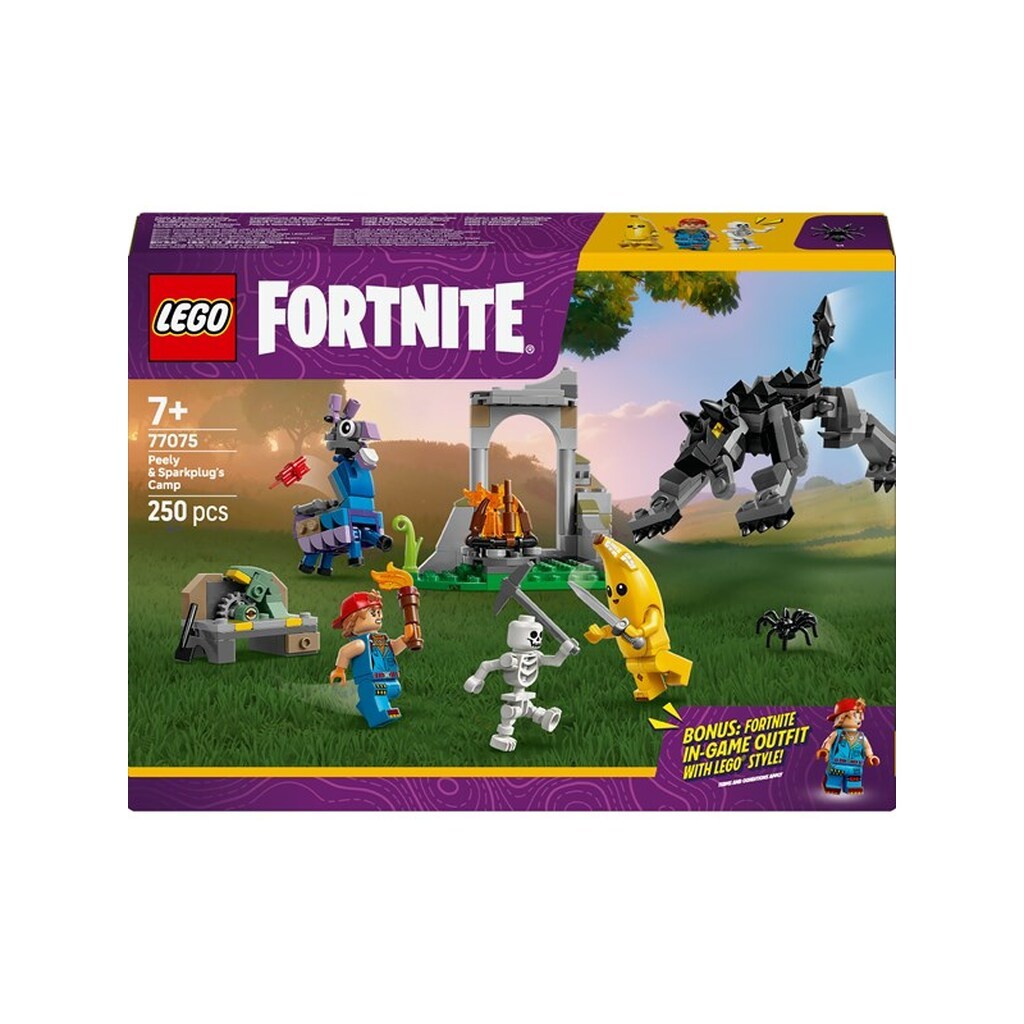 LEGO FORTNITE 77075 Peely og Sparkplugs lejr