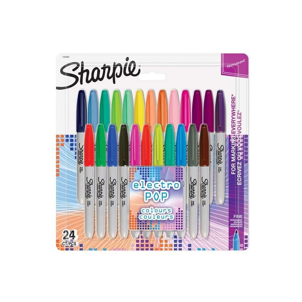 Sharpie Permanent Markers | Fin spids | Elektropop- og forskellige originale farver | 24 styk