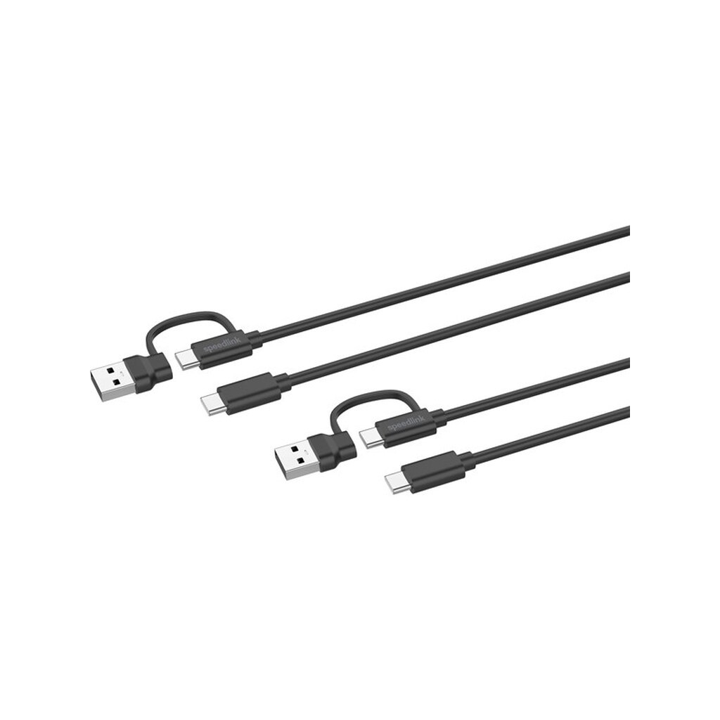 Speed-Link STREAM Play + Charge USB-C/A to USB-C Cable Set - Black - Wired Charging cable for wireless game controller - Sony PlayStation 4