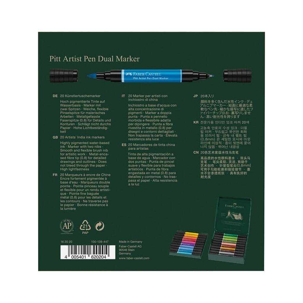 Faber-Castell Pitt Artist Pen Dual Marker tusch, etui med 20 stk.