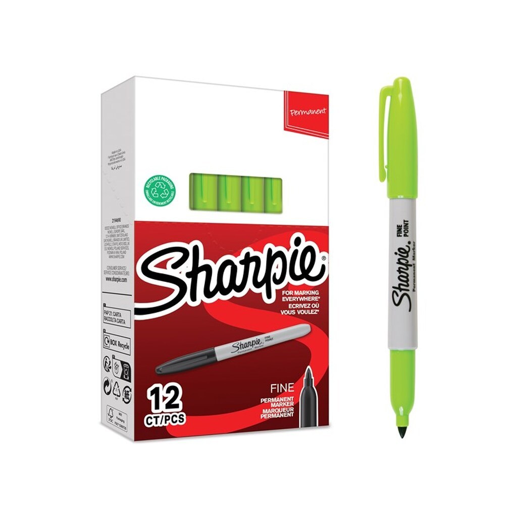 Sharpie permanente markers | Fin spids for dristige detaljer | Limegrøn blæk | 12 Stk